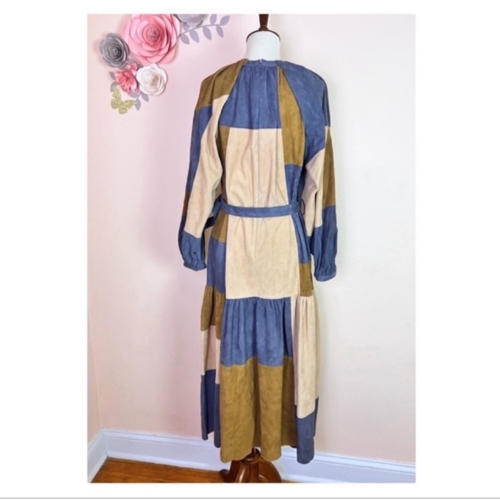 New! Rare ULLA JOHNSON Bernadine Patchwork Lambskin Suede Leather Midi Dress - Picture 8 of 12